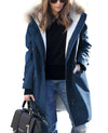 Women&#39;s Loose Extended Fur Collar Hooded Overcoat