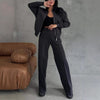 Women&#39;s Sports Suits Zipper Jacket And Wide Leg Pants Two-piece Set