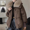 Down Cotton-padded Jacket Women&#39;s Short Fur Collar Thickened Coat Winter Clothing