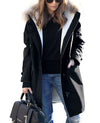 Women&#39;s Loose Extended Fur Collar Hooded Overcoat