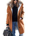 Women&#39;s Loose Extended Fur Collar Hooded Overcoat